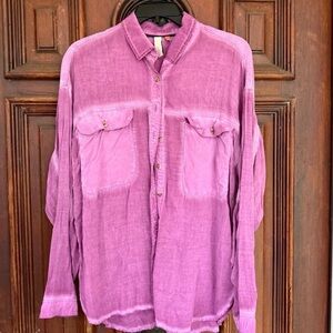 Anthropologie Women's Button-Down Shirt in Bright Pink